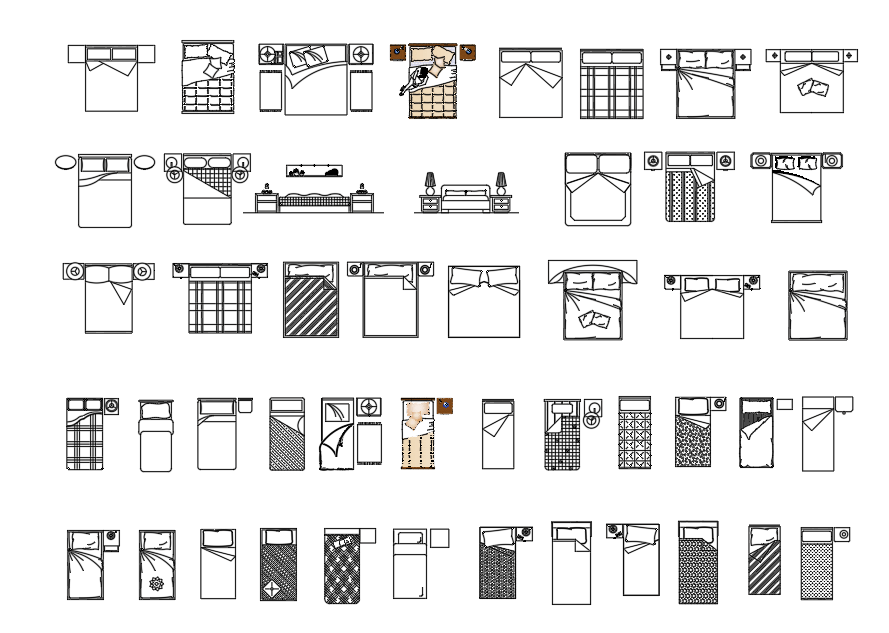 Beds ( Top view ) - AutoCAD blocks