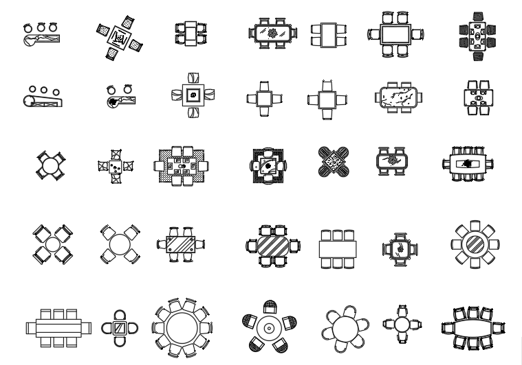 Dining tables (Top view) - AutoCAD blocks