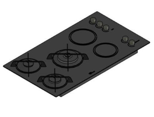 Gas and electric cooktop with 5 burners