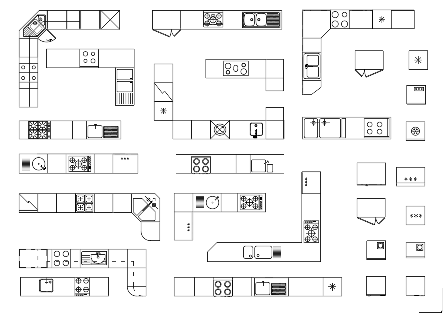 Kitchen furniture (Top view) - AutoCAD blocks