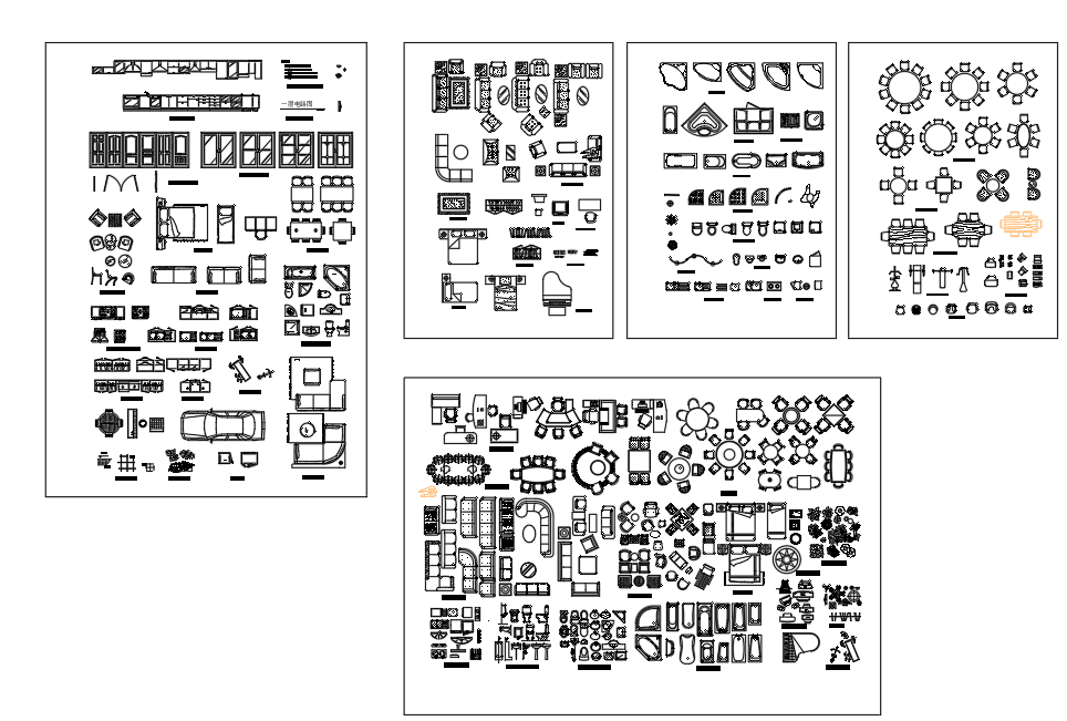 Large collection of furniture (Top view) - AutoCAD blocks