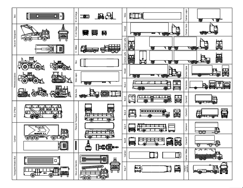 Trucks, buses (Top and Side view) - AutoCAD blocks